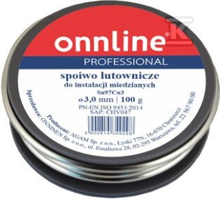 Spoiwo lutownicze Sn97Cu3 3,0mm 100g ONNLINE