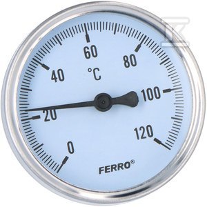 FERRO Termometr 63 mm 1/2" axialny 0-120°C T63120A bimetalowy